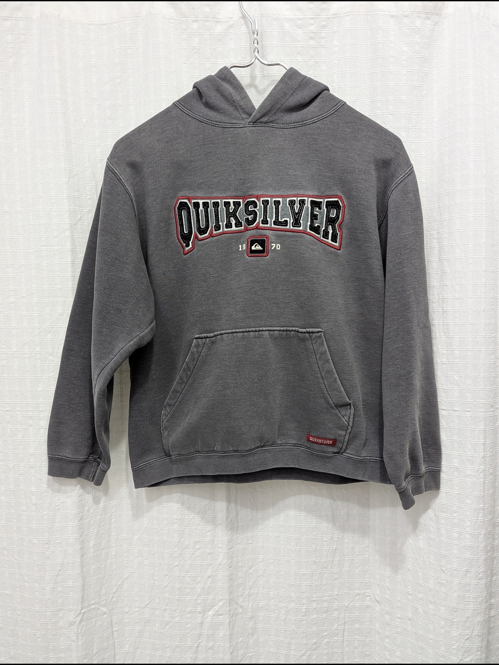 Quiksilver Kids' Gray Logo Hoodie Vintage Y2K Medium